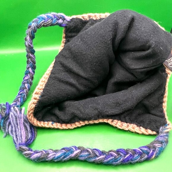 Gypsy Rose Handmade Knit Beanie Hat Chullo Fleece Lined Pom Braids Peruvian Boho - Picture 6 of 11